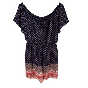 Aqua Blue‎ and Red Patterned Romper